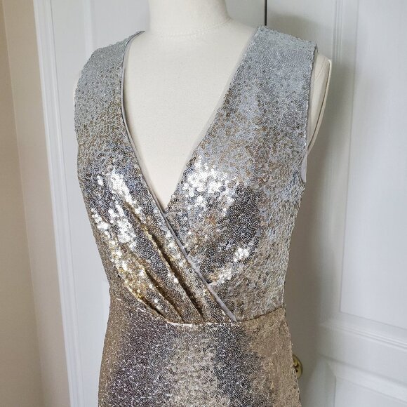 TFNC Ombre Sequin Midi Dress in Silver Golg and White Size 10 UK - Picture 5 of 8